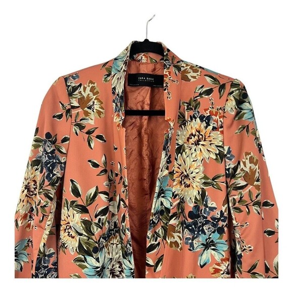 Zara Womens Size Small Peach Floral Split Bell Sleeve Jacket Blazer - Picture 2 of 4